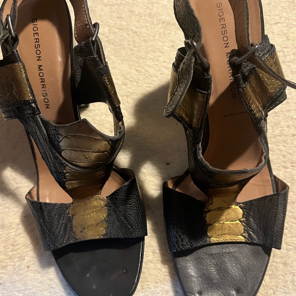 Sigerson Morrison Black and Gold Women's Sandals